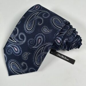 Saks Fifth Avenue 100% Silk Tie Mens Navy Blue Paisley XL Necktie Formal NWT